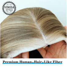Load image into Gallery viewer, VINIDA STYLE Glueless Brown Mix Blonde Highlights Straight Layered Wig Wear and Go 9x7 Lace Front Synthetic Wig Pre style Pre Plucked Pre Cut Vivid Self-growing Hairline Tiny Knots 20Inch 260% Density
