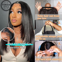 Load image into Gallery viewer, VINIDA STYLE Glueless Natural Black Straight Layered Wig Wear and Go 8x6 Lace Front Synthetic Wig Pre style Pre Plucked Pre Cut Vivid Self-growing Hairline Tiny Knots Premium Fiber 20Inch 260% Density
