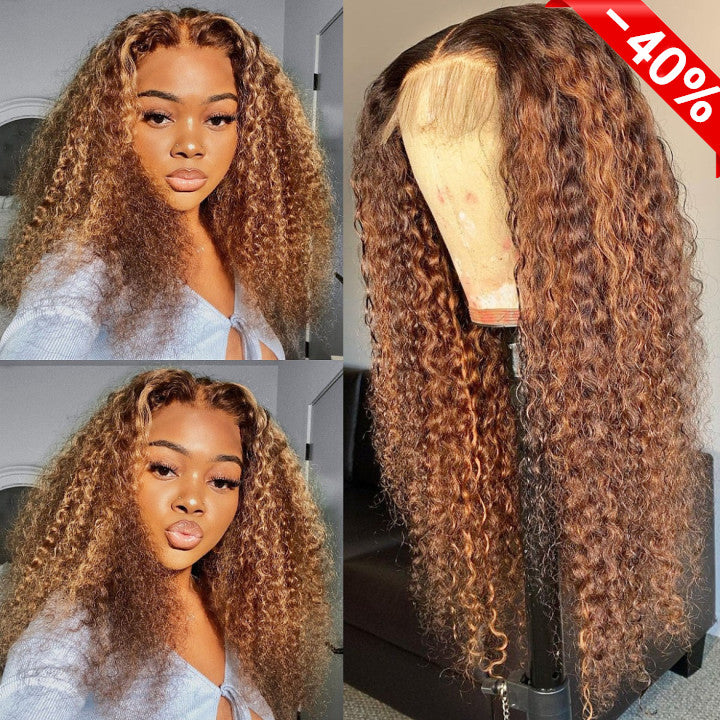 Highlight Curly 13x4 Transparent Lace 13*6*1 T Part Lace Front Human Hair Wigs Invisible 150% 180% Density Pre Plucked With Baby Hair