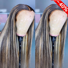 Load image into Gallery viewer, Highlight Straight 13x4 Transparent Lace 13*6*1 T Part Lace Front Human Hair Wigs for Women Invisible Lace 150% 180% Density Pre Plucked With Baby Hair
