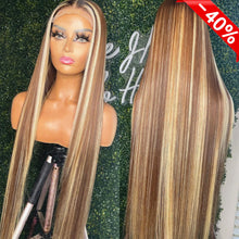 Load image into Gallery viewer, Highlight Straight 13x4 Transparent Lace 13*6*1 T Part Lace Front Human Hair  Wigs for Women Invisible Lace 150% 180% Density Pre Plucked
