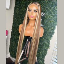 Load image into Gallery viewer, Highlight Straight 13x4 Transparent Lace 13*6*1 T Part Lace Front Human Hair  Wigs for Women Invisible Lace 150% 180% Density Pre Plucked
