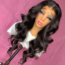 Load image into Gallery viewer, 13*4 Transparent Lace Front Human Hair Wigs Bodywave Natural Color 180% Density  with Baby Hair Remy Hair Pre-Plucked Wigs
