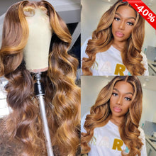Load image into Gallery viewer, 13*6*1 T Part Lace Wigs Highlight Bodywave Transparent Lace Front Human Hair Wigs with Baby Hair Remy Hair 150% 180% Density Pre-Plucked Wigs
