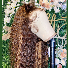 Load image into Gallery viewer, Highlight Curly 13x4 Transparent Lace 13*6*1 T Part Lace Front Human Hair Wigs Invisible 150% 180% Density Pre Plucked
