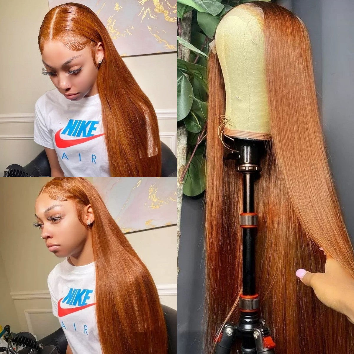 Light Chocolate&Ginger Color 13X4 HD Lace Front Wigs Human Hair Pre Plucked Hairline with Baby Hair Brazilian Remy Straight Invisible Lace Front Human Hair Wigs For Women 150%