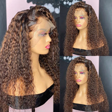 Load image into Gallery viewer, 13*4 Transparent Lace Front Human Hair Curly Wigs with Baby Hair Middle Ration Remy Hair Lace Wigs Pre-Plucked Wigs
