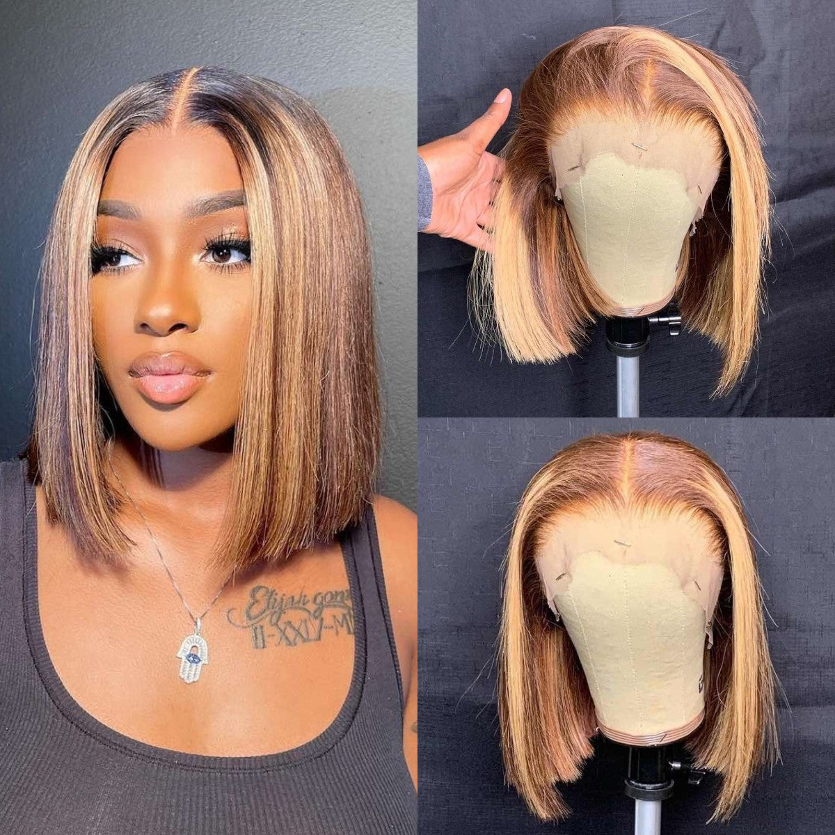 U&A 13x6 Deep Part HD Highlight 27 Colored Short Bob Lace Front Wigs Human Hair Brazilian Invisible Lace Front Wigs Pre Plucked With Baby Hair For Fashion Women