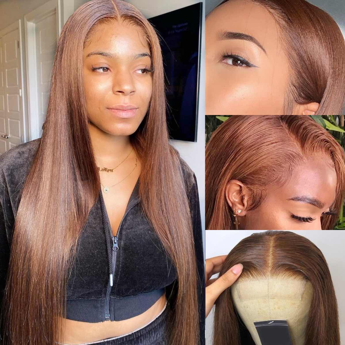 Chocolate Brown 13x4 HD Lace Front Wigs Human Hair Straight Brazilian Virgin Lace Front Human Hair Wigs Colored Pre Plucked With Baby Hair For Women 150% Density