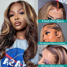 Load image into Gallery viewer, Highlight Colored 13x4 HD Lace Front Wigs Human Hair Body Wave Brazilian Virgin Lace Front Human Hair Wigs Colored Pre Plucked With Baby Hair For Women

