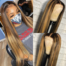 Load image into Gallery viewer, Straight Highlight 13x4 Transparent Lace Front Human Hair Wigs for Women Invisible Pre Plucked 150% Density
