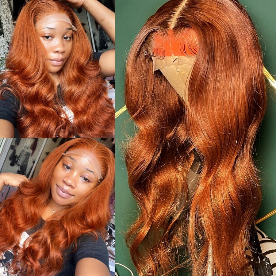 Orange Ginger Color Wavy 13X4 HD Lace Front Wigs Human Hair Brazilian Invisible Lace Front Human Hair Wigs Pre Plucked Hairline with Baby Hair For Women 150%