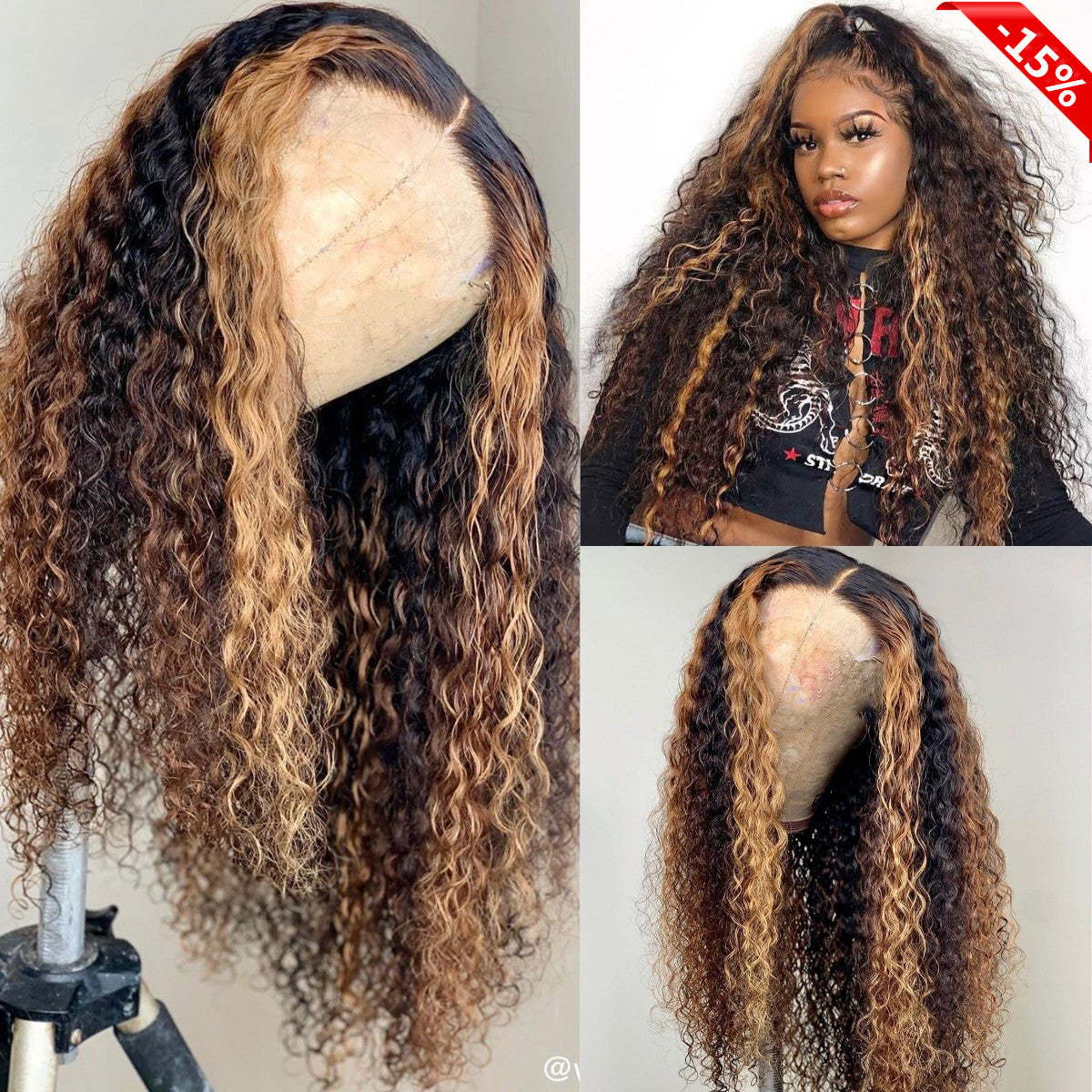 13x4 Curly Highlight 150% Transparent Lace Front Human Hair Wigs for Women Invisible Pre Plucked