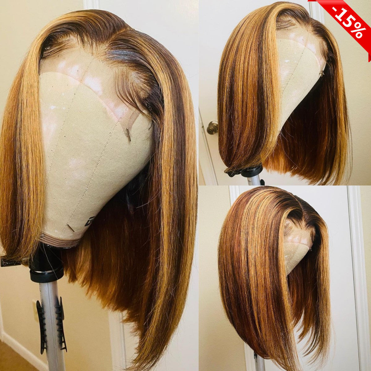 Yoniswigs 13*4 Transparent Lace Front Highlight Bob Wigs Pre Plucked Hair Human Hair 150% Density