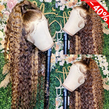 Load image into Gallery viewer, Highlight Curly 13x4 Transparent Lace 13*6*1 T Part Lace Front Human Hair Wigs Invisible 150% 180% Density Pre Plucked
