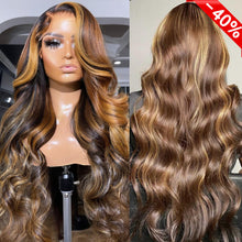 Load image into Gallery viewer, Highlight 13x4 Transparent Lace 13*6*1 T Part Lace Front Human Hair WigsBodywave for Women Invisible 150% 180% Density Pre Plucked  With Baby Hair
