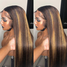Load image into Gallery viewer, 13x4 Transparent Lace 13*6*1 T Part Lace Front Human Hair Highlight Straight Wigs for Women Invisible Lace 150% 180% Density Pre Plucked

