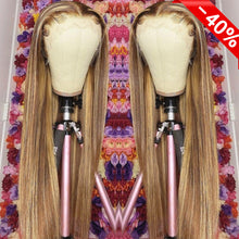 Load image into Gallery viewer, Highlight 13x4 Transparent Lace 13*6*1 T Part Lace Front Human Hair Straight Wigs for Women Invisible Lace 150% 180% Density Pre Plucked
