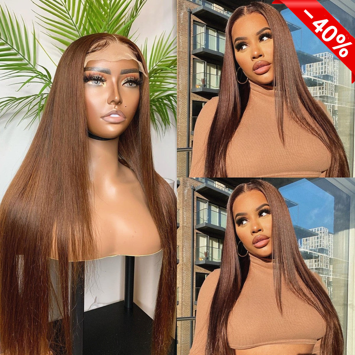 Straight Human Hair Wigs 13X4 Lace Front Wig For Women Brown Color Straight Lace Closure Wig Pre Plucked Brazilian Wig