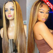 Load image into Gallery viewer, Highlight Straight 13x4 Transparent Lace 13*6*1 T Part Lace Front Human Hair Wigs Invisible Lace For Women 150% 180% Density Pre Plucked With Baby Hair
