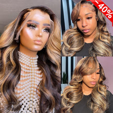 Load image into Gallery viewer, Yoniswigs Bodywave Highlight 13x4 Transparent Lace 13*6*1 T Part Lace Front Human Hair Wigs  150% 180% Density Pre Plucked  With Baby Hair
