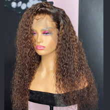 Load image into Gallery viewer, 13*4 Transparent Lace Front Human Hair Curly Wigs with Baby Hair Middle Ration Remy Hair Lace Wigs Pre-Plucked Wigs
