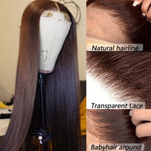 Load image into Gallery viewer, Chocolate Brown 13x4 HD Lace Front Wigs Human Hair Straight Brazilian Virgin Lace Front Human Hair Wigs Colored Pre Plucked With Baby Hair For Women 150% Density
