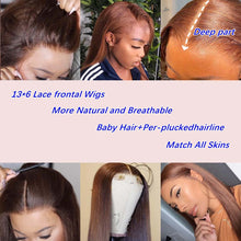 Load image into Gallery viewer, Chocolate Brown 13x4 HD Lace Front Wigs Human Hair Straight Brazilian Virgin Lace Front Human Hair Wigs Colored Pre Plucked With Baby Hair For Women 150% Density
