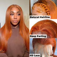 Load image into Gallery viewer, Orange Ginger Color 13X4 HD Lace Front Wigs Human Hair Pre Plucked Hairline with Baby Hair Brazilian Remy Straight Invisible Lace Front Human Hair Wigs For Women 150%
