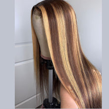 Load image into Gallery viewer, Yoniswigs Highlight Straight 13x4 Transparent Lace 13*6*1 T Part Lace Front Human Hair  Wigs for Women Invisible Lace 150% 180% Density Pre Plucked
