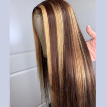 Load image into Gallery viewer, Yoniswigs Highlight Straight 13x4 Transparent Lace 13*6*1 T Part Lace Front Human Hair  Wigs for Women Invisible Lace 150% 180% Density Pre Plucked
