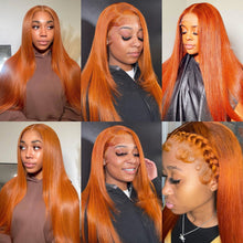 Load image into Gallery viewer, Orange Ginger Color 13X4 HD Lace Front Wigs Human Hair Pre Plucked Hairline with Baby Hair Brazilian Remy Straight Invisible Lace Front Human Hair Wigs For Women 150%
