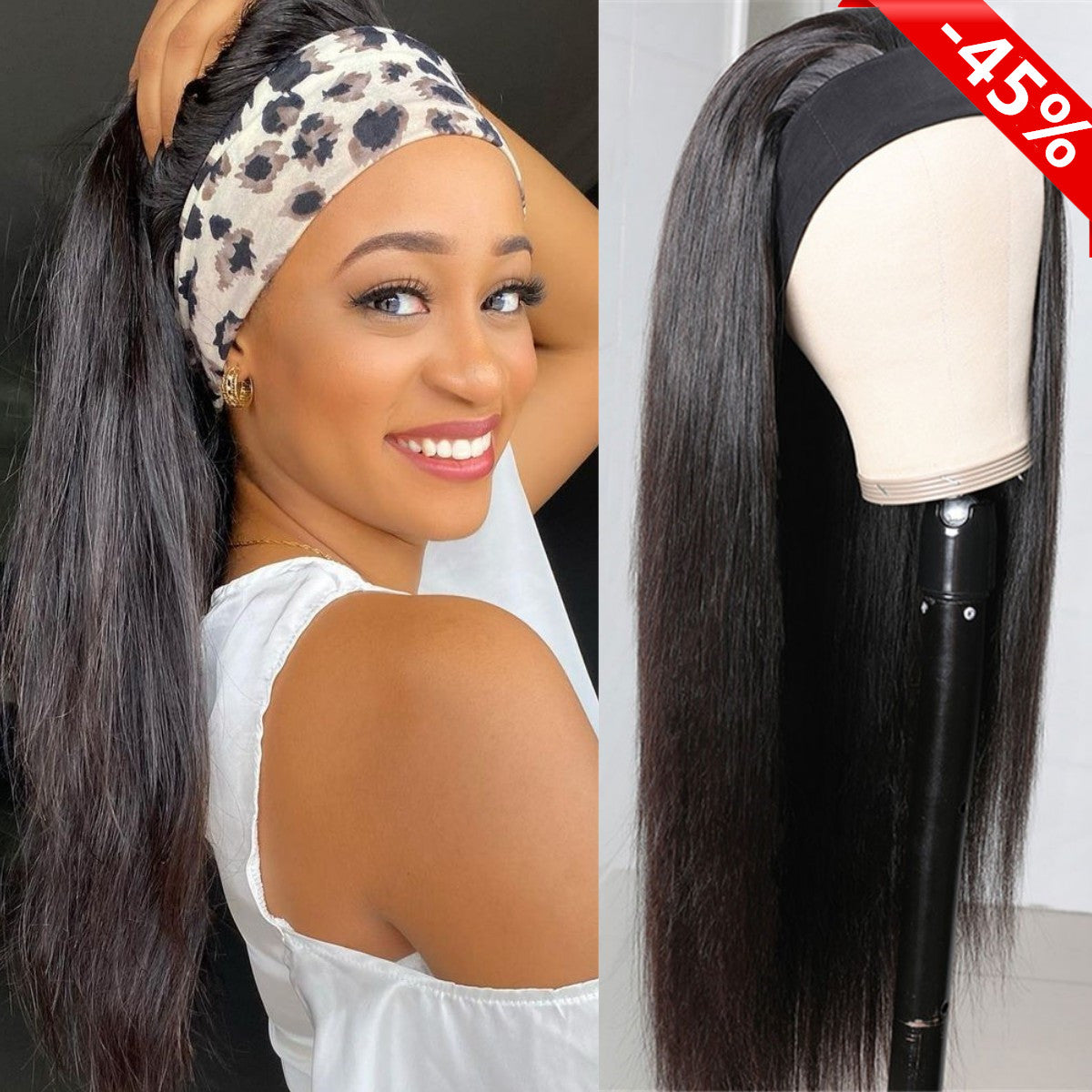 Headband Wig Human Hair Straight Glueless 30 Inch Brazilian Hair Wigs For Black Women Full Machine Made 180% Density