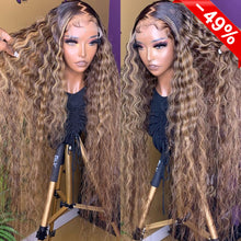 Load image into Gallery viewer, 13x4 Transparent Lace Front Human Hair Highlight Curly Wigs 150% Density for Women Invisible Pre Plucked
