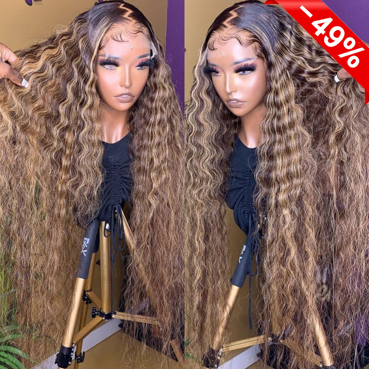 13x4 Transparent Lace Front Human Hair Highlight Curly Wigs 150% Density for Women Invisible Pre Plucked