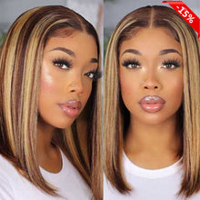 Load image into Gallery viewer, Yoniswigs Highlight 13*4 Transparent Lace Front Bob Wigs Pre Plucked Hair Human Hair 150% Density Online For Sale
