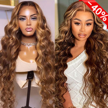 Load image into Gallery viewer, 13x4 Transparent Lace 13*6*1 T Part Lace Front Human Hair Highlight Body Wave Wigs for Women Invisible 150% 180% Density Pre Plucked
