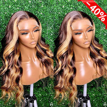 Load image into Gallery viewer, Highlight 13x4 Transparent Lace 13*6*1 T Part Lace Front Human Hair Body Wave Wigs for Women Invisible 150% 180% Density Pre Plucked With Baby Hair
