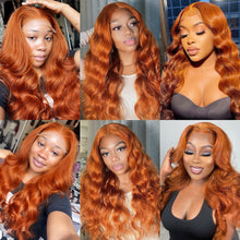 Load image into Gallery viewer, Orange Ginger Color Wavy 13X4 HD Lace Front Wigs Human Hair Brazilian Invisible Lace Front Human Hair Wigs Pre Plucked Hairline with Baby Hair For Women 150%
