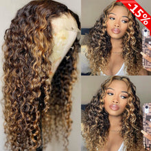 Load image into Gallery viewer, 13x4 Highlight Transparent Lace Front Human Hair Curly Wigs for Women  Pre Plucked 150% Density
