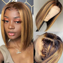Load image into Gallery viewer, Yoniswigs Highlight 13*4 Transparent Lace Front Bob Wigs Pre Plucked Hair Human Hair 150% Density Online For Sale
