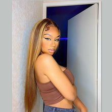 Load image into Gallery viewer, Highlight Straight 13x4 Transparent Lace 13*6*1 T Part Lace Front Human Hair Wigs Invisible Lace For Women 150% 180% Density Pre Plucked With Baby Hair
