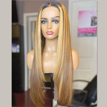 Load image into Gallery viewer, Highlight Straight 13x4 Transparent Lace 13*6*1 T Part Lace Front Human Hair Wigs Invisible Lace For Women 150% 180% Density Pre Plucked With Baby Hair
