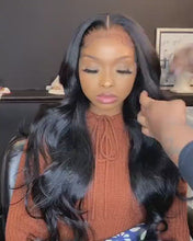 Load and play video in Gallery viewer, 13*4 Bodywave Natural Color Transparent Lace Front Human Hair Wigs with Baby Hair Remy Hair Pre-Plucked Wigs 150% Density
