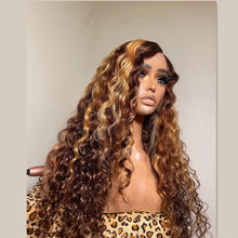 Load image into Gallery viewer, Yoniswigs 13x4 Transparent Lace 13*6*1 T Part Lace Front Human Hair Highlight Curly Wigs Invisible 150% 180% Density Pre Plucked
