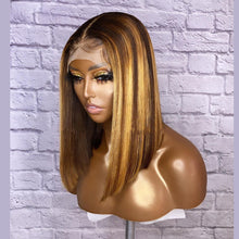 Load image into Gallery viewer, Yoniswigs Highlight 13*4 Transparent Lace Front Bob Wigs Hair Human Hair 180% Density Pre Plucked
