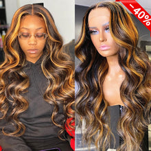 Load image into Gallery viewer, Highlight 13x4 Transparent Lace 13*6*1 T Part Lace Front Human Hair Wigs Bodywave Wigs for Women Invisible 150% 180% Density Pre Plucked  With Baby Hair
