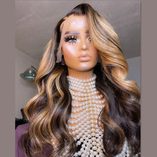 Load image into Gallery viewer, Yoniswigs Bodywave Highlight 13x4 Transparent Lace 13*6*1 T Part Lace Front Human Hair Wigs  150% 180% Density Pre Plucked  With Baby Hair
