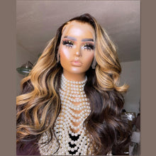 Load image into Gallery viewer, Yoniswigs Bodywave Highlight 13x4 Transparent Lace 13*6*1 T Part Lace Front Human Hair Wigs  150% 180% Density Pre Plucked  With Baby Hair
