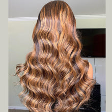 Load image into Gallery viewer, 13*4 Highlight Bodywave Transparent Lace Front Human Hair Wigs with Baby Hair Remy Hair Pre-Plucked Wigs 150% Density
